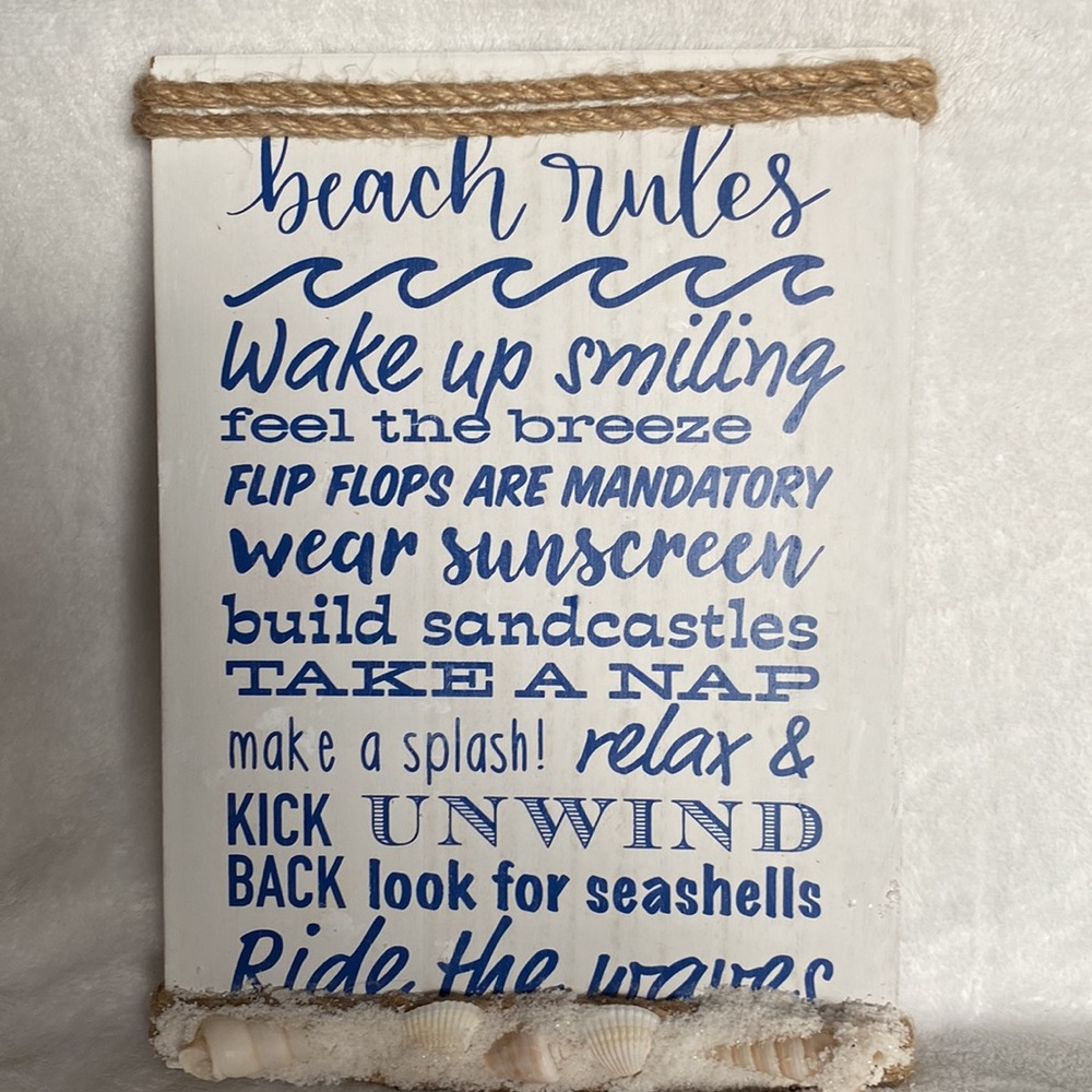 6/$20 Beach Bundle Art Decor "Beach Rules" wall hanging & "Beach Memories" frame - Picture 2 of 8